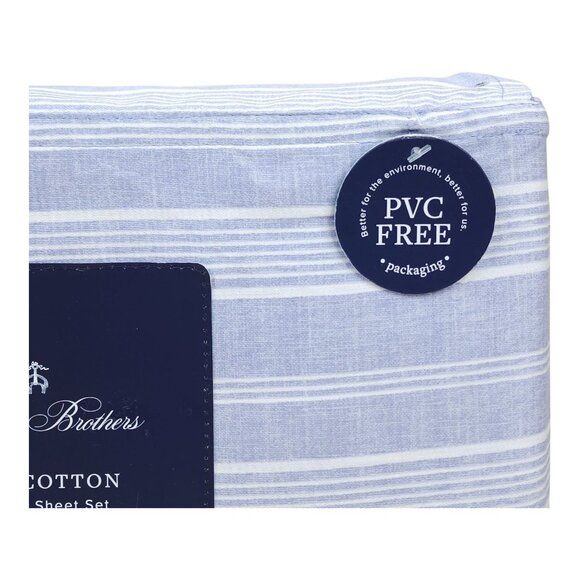 Brooks Brothers Twin XL Sheet Set 100% Cotton Indigo Striped 17" Deep Mattress - Picture 5 of 7